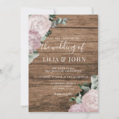 Invitation Rustique Pays Bois Floral Blush Mariage Rose (Devant)