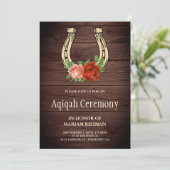Invitation Rustique Pays Bois Floral Horseshoe Aqiqah (Debout devant)