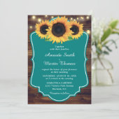 Invitation Rustique Pays Bois Turquoise Tournesol Mariage (Debout devant)