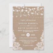 Invitation Rustique Pays Burlap String Lights Mariage dentell (Devant)