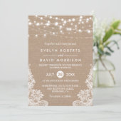 Invitation Rustique Pays Burlap String Lights Mariage dentell (Debout devant)