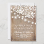 Invitation Rustique Pays Burlap String Lights Mariage dentell (Devant)
