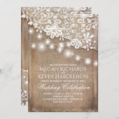 Invitation Rustique Pays Burlap String Lights Mariage dentell (Devant / Derrière)