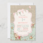 Invitation Rustique Pays Chic Burlap Dentelle Shabby Floral (Devant)