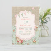Invitation Rustique Pays Chic Burlap Dentelle Shabby Floral (Debout devant)