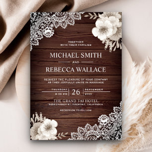 Invitation Rustique Pays Chic Dentelle de bois ivoire Mariage