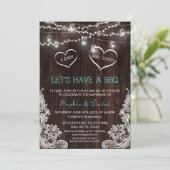 Invitation Rustique Pays Dentelle Éclairage Bois I DO BBQ (Debout devant)