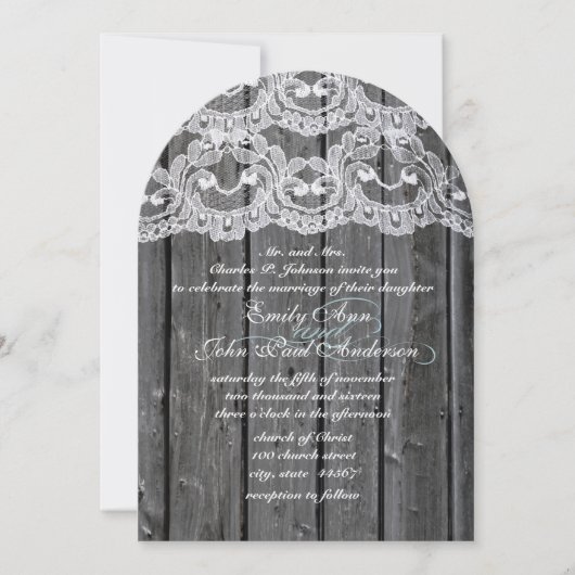 Invitation Rustique Pays Dentelle Grange Bois Mariage Invitat (Devant)