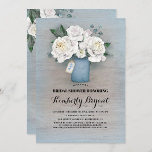 Invitation Rustique Pays Dusty Bleu Mason Jar Fête des mariée