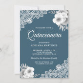 Invitation Rustique Pays Dusty Blue Floral dentelle Quinceane (Devant)
