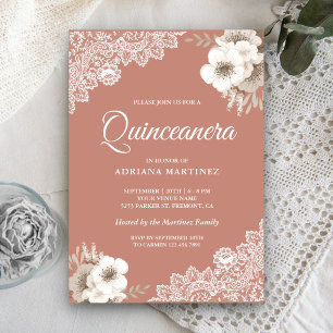 Invitation Rustique Pays Dusty Pêche Floral Dentelle Quincean