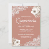Invitation Rustique Pays Dusty Pêche Floral Dentelle Quincean (Devant)