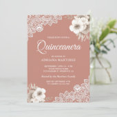 Invitation Rustique Pays Dusty Pêche Floral Dentelle Quincean (Debout devant)