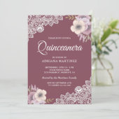 Invitation Rustique Pays Dusty Rose Floral Dentelle Quinceane (Debout devant)