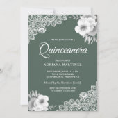 Invitation Rustique Pays Dusty Vert Floral Dentelle Quinceane (Devant)