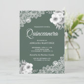 Invitation Rustique Pays Dusty Vert Floral Dentelle Quinceane (Debout devant)