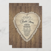 Invitation rustique pays en bois dentelle & burlap douche nup (Devant / Derrière)