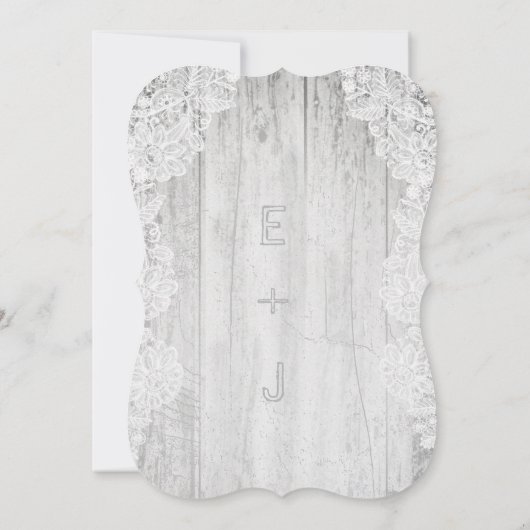 Invitation Rustique Pays Faux Lace Grange Mariage en bois (Dos)