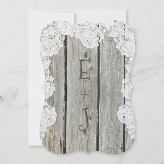 Invitation Rustique Pays Faux Lace Grange Mariage en bois (Dos)