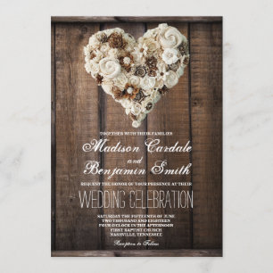 Invitation Rustique Pays Fleur Bois Coeur Mariage Invite