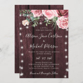 Invitation Rustique pays fleurie grange bois bordeaux mariage (Devant / Derrière)