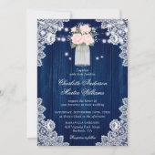 Invitation Rustique Pays Marine Bleu Blush Mariage dentelle e (Devant)