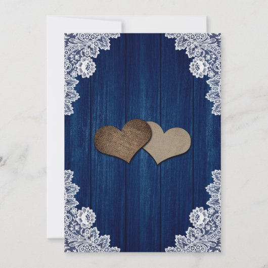 Invitation Rustique Pays Marine Bleu Blush Mariage dentelle e (Dos)