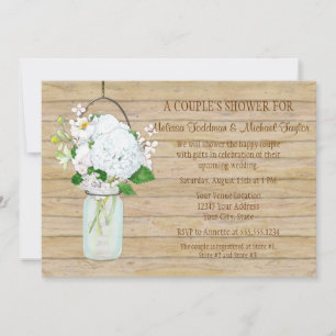 Invitation Rustique Pays Mason Fleurs Jar Blanches Hydrangeas