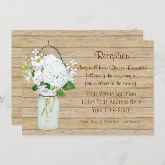 Invitation Rustique Pays Mason Fleurs Jar Blanches Hydrangeas (Devant / Derrière)