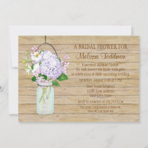 Invitation Rustique Pays Mason Jar Lavender Floral Hydrangea