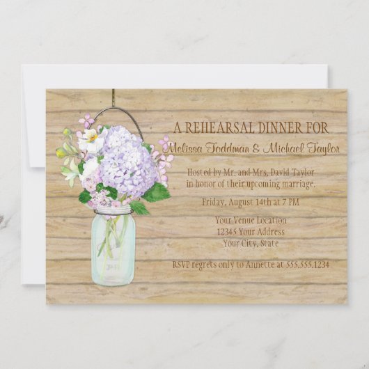 Invitation Rustique Pays Mason Jar Lavender Floral Hydrangea (Devant)