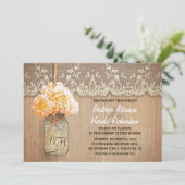Invitation rustique pays mason jar pêche hydrangea mariage (Debout devant)