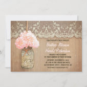 Invitation rustique pays mason jar rose hydrangea mariage (Devant)