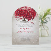 Invitation Rustique Pays Mason Jar Rouge Arbre Argent Mariage (Debout devant)