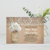 Invitation rustique pays mason jarre blanc hydrangea mariage (Debout devant)