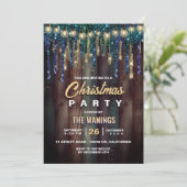 Invitation Rustique Pays Noël Vacances Bleu parties scintilla (Debout devant)