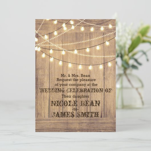 Invitation Rustique Pays Ouest Mariage de bois & lumières (Debout devant)