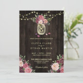 Invitation Rustique Pays rose Floral Mason jarres Bois foncé (Debout devant)