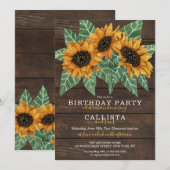 Invitation Rustique Pays Tournesol Bois Aquarelle Anniversair (Devant / Derrière)