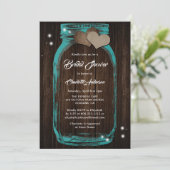 Invitation rustique Pays Turquoise bois Mason Fête des mariée (Debout devant)