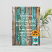 Invitation rustique Pays Turquoise Grange Bois Tournesol Maso (Debout devant)