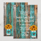 Invitation rustique Pays Turquoise Grange Bois Tournesol Maso (Devant / Derrière)