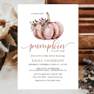 Invitation Rustique Petit Citrouille Baby Girl Douche Invitat