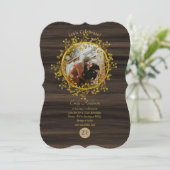 Invitation Rustique PHOTO TOUT ÉVÉNEMENT Gold Wreath Wood Mod (Debout devant)