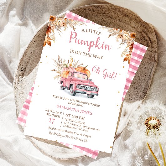 Invitation Rustique Pink Truck Petit Baby shower Citrouille