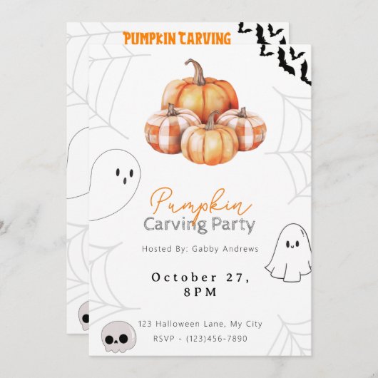 Invitation Rustique Plaid Citrouille Jolie Citrouille Soirée  (Devant / Derrière)