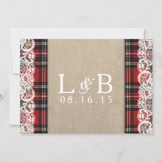 Invitation Rustique Plaid Lace Mariage campagnard (Dos)