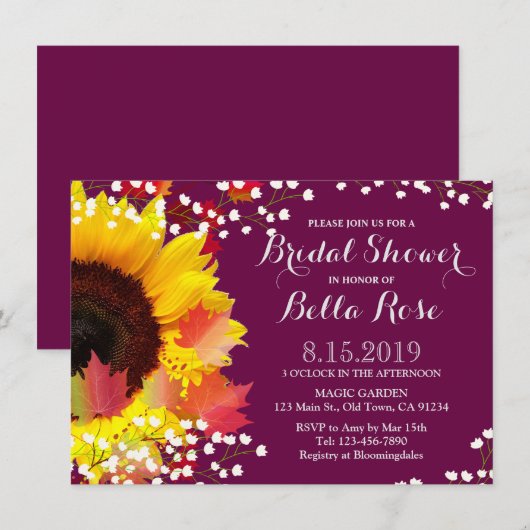 Invitation Rustique Plum de tournesol nuptiale dou (Devant / Derrière)