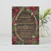 Invitation Rustique Poinsettia Floral Bois Fête Entreprise (Debout devant)