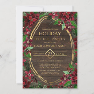 Invitation Rustique Poinsettia Floral Bois Fête Entreprise